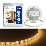 Лента светодиодная, 60SMD(5050)/m 14.4W/m 12V IP65 5m 3000К, LS607 FERON