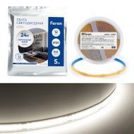 Лента светодиодная 512SMD(2110) 12Вт/м 24V 5000*10*1.8мм IP20 4000К, LS530 FERON 5м