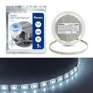 Лента светодиодная, 60SMD(5050)/m 14.4W/m 12V 5m 6500К, LS606 FERON  КУСКИ: 2  2  2  1