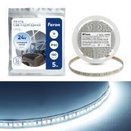 Лента светодиодная 180SMD(2835)/5м 16Вт/м 24V 5000*10*1.22мм 6000К, LS502 FERON