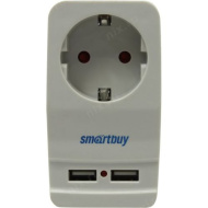 Адаптер вилка-розетка Smartbuy, 1 гнездо с заземлением 16A, 2 USB 2.1 A 