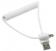 Дата-кабель Smartbuy USB- micro USB.спиральный дл.1.0м, белый iK-12sp