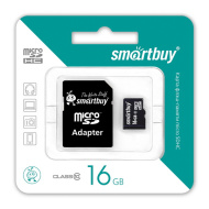 Карта памяти Micro-SDHC 16GB Smart Buy Class4 (с адаптером)