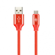 Дата-кабель Smartbuy MicroUSB TWILL с мет. након2 А, 1 м iK-12MTW red