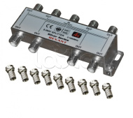 Делитель TV*8 + 9 шт. F-коннектор, бокс, 5-1000 МГц, silver, REXANT 05-6105
