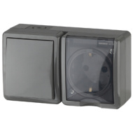 11-03 Розетка+Выключатель ЭРА, 11-7401-03, внешняя, IP54, серый