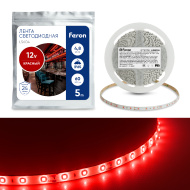 Лента светодиодная, 60SMD(2835)/m 4.8W/m 12V IP65 5m красный , LS604 FERON