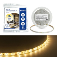 Лента светодиодная, 60SMD(2835)/m 4.8W/m 12V IP65 5m, 3000К, LS604 FERON