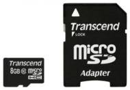 Карта памяти Micro-SD 8GB Transcend Class 10 +SD 20MB/s