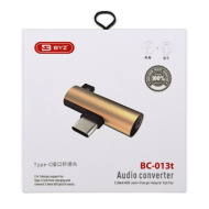 Переходник для смартфона BYZ BC-013T, Jack 3.5 мм-USB TYPE-C, золото