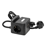 Удл-ль Uniel S-GCD2-1,5SBUH BLACK , с/з, шнур 1,5м, 2 гнезда, 3 USB, 16А, 