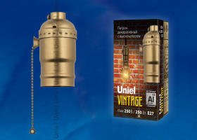 Патрон декор. Uniel Vintage DLC-V-H01Z/E27 BRONZE, выкл. цепочка., алюм., цвет бронза
