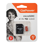 Карта памяти microSD GoPower 32GB Class10 UHS-I (U3) 80 МБ/сек V10 с адап