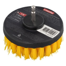 Щетка пластиковая для шуруповерта, d=100 мм, щетина 0,35 мм, длина 25 мм,  ось 1/4" Smartbuy Tools