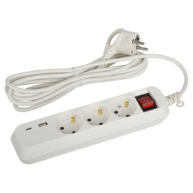 Удлинитель электрический ЭРА UB-3es-3m-USB c заземлением с выключателем 3 розетки + 1xUSBA+1xUSBC 3м