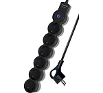 Удлинитель КОСМОС 1.5м, ПВС 3х0.75, 6 гнезд шторки, зазем, IP20, выкл, 220В 10А 2200Вт, чер