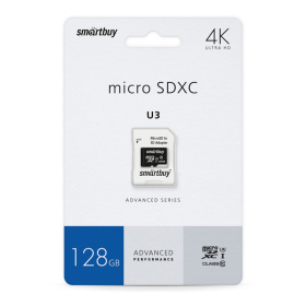 micro SDXC карта памяти Smartbuy 128GB U3 V30 A1 Advanced R/W up to 90/55 с адапт (SB128GBSDU1A-AD)