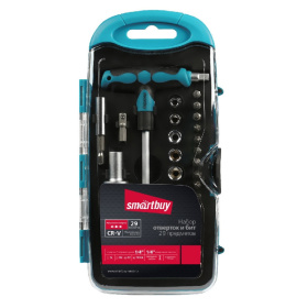 Отвертки с набором бит (насадок) 29 предметов, 2 отвертки, 16 бит, 9 головок. CR-V Smartbuy Tools