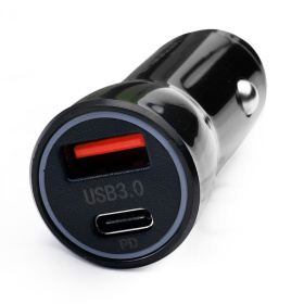 Авто адаптер ERGOLUX ELX-CA01-C02 (1USB+1Type C, 12В, 5V/3А,Чер)