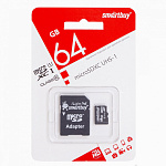 Карта памяти micro SDXC  Smartbuy 64GB Class 10 (с адаптером) LE