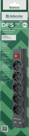 Сетевой фильтр DFS 751 1,8 м, 5 розеток, 2xUSB, 2.1A DEFENDER